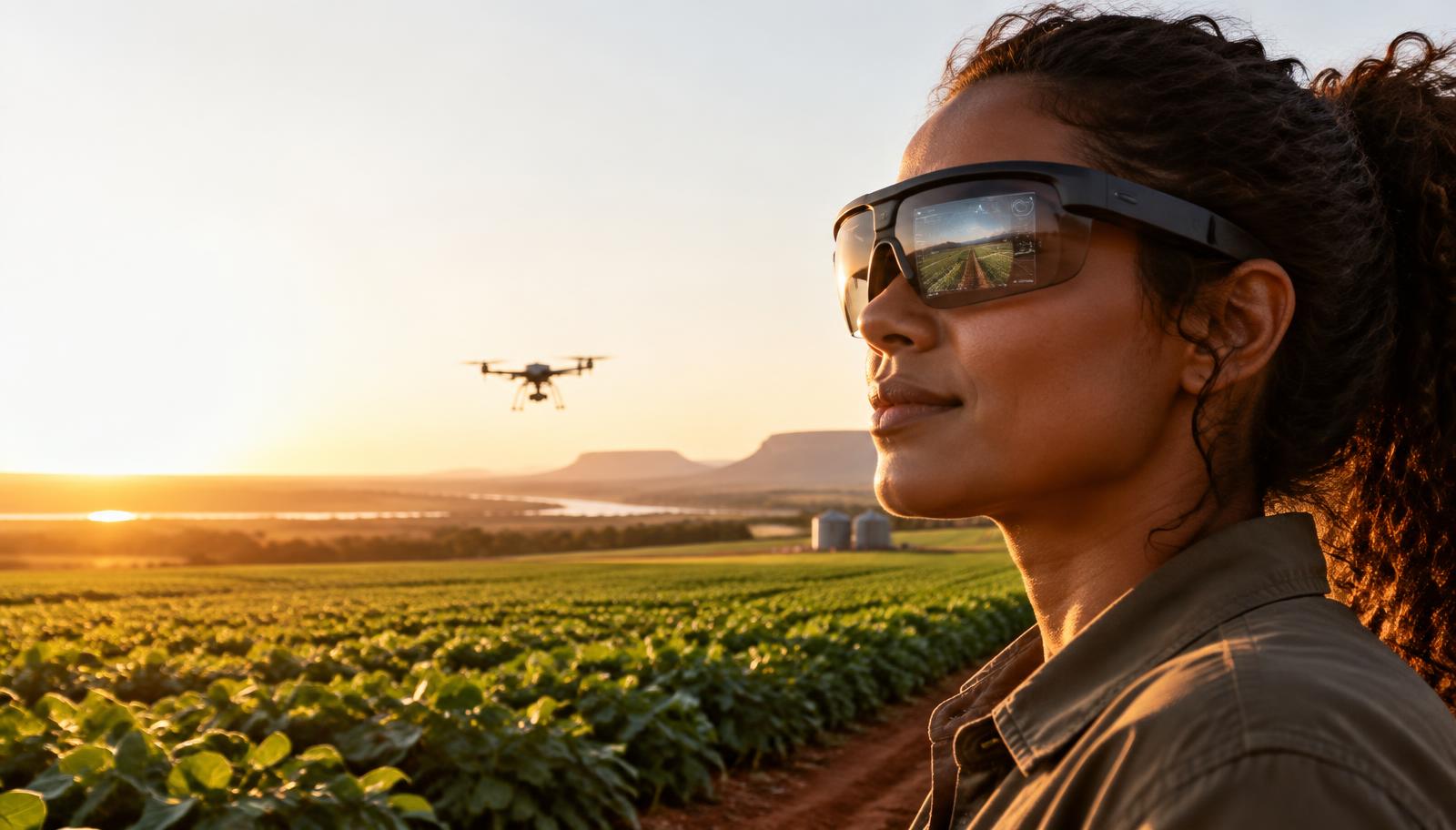 Profissional usando tecnologia em uma plantação de Mato Grosso